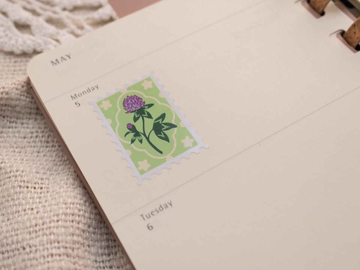 Sticker Sheet - Spring Foraging - individual stamp-shaped sticker with clove plant