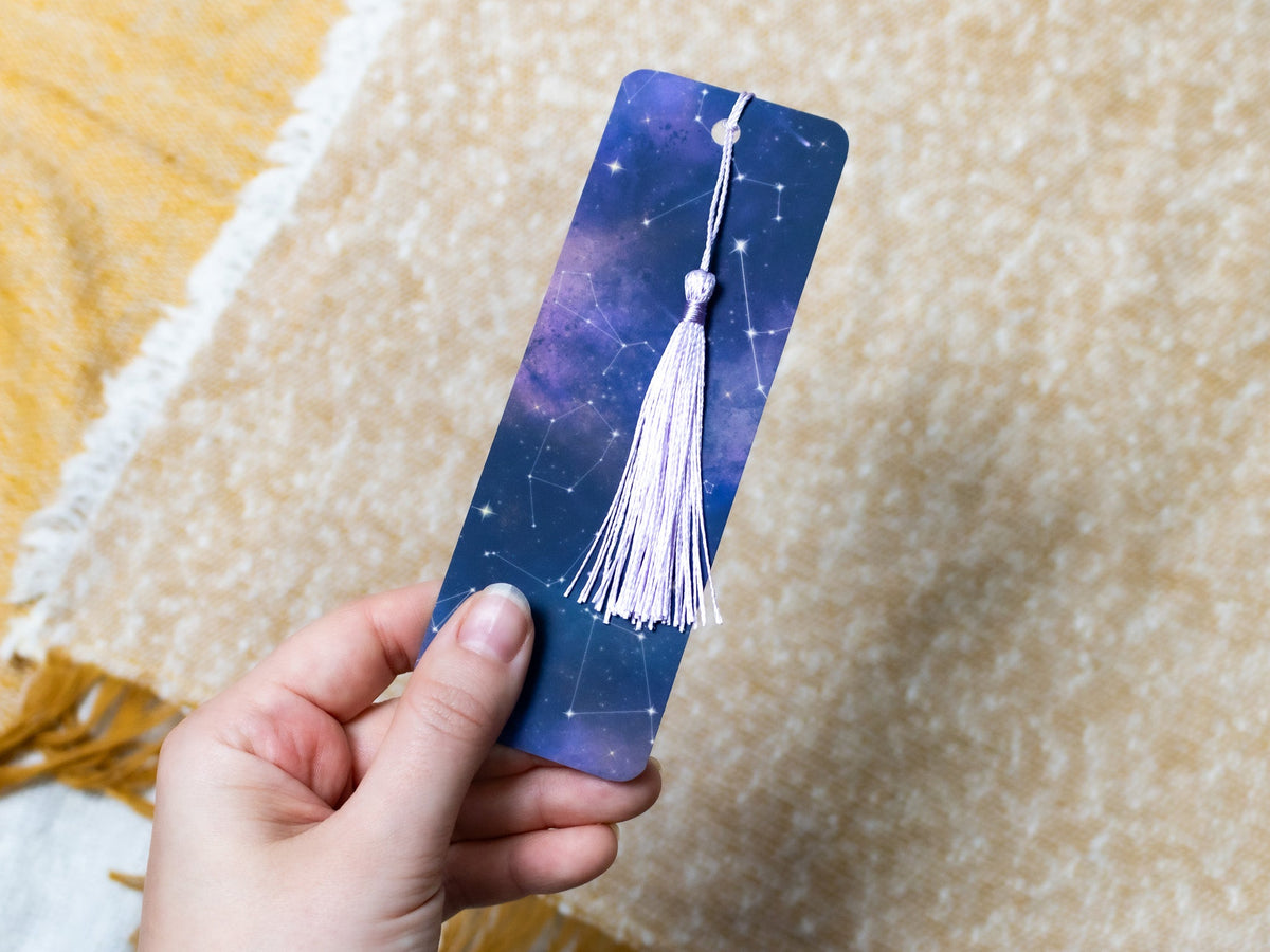 Cosmic Bookmark with Tassel - held in hand