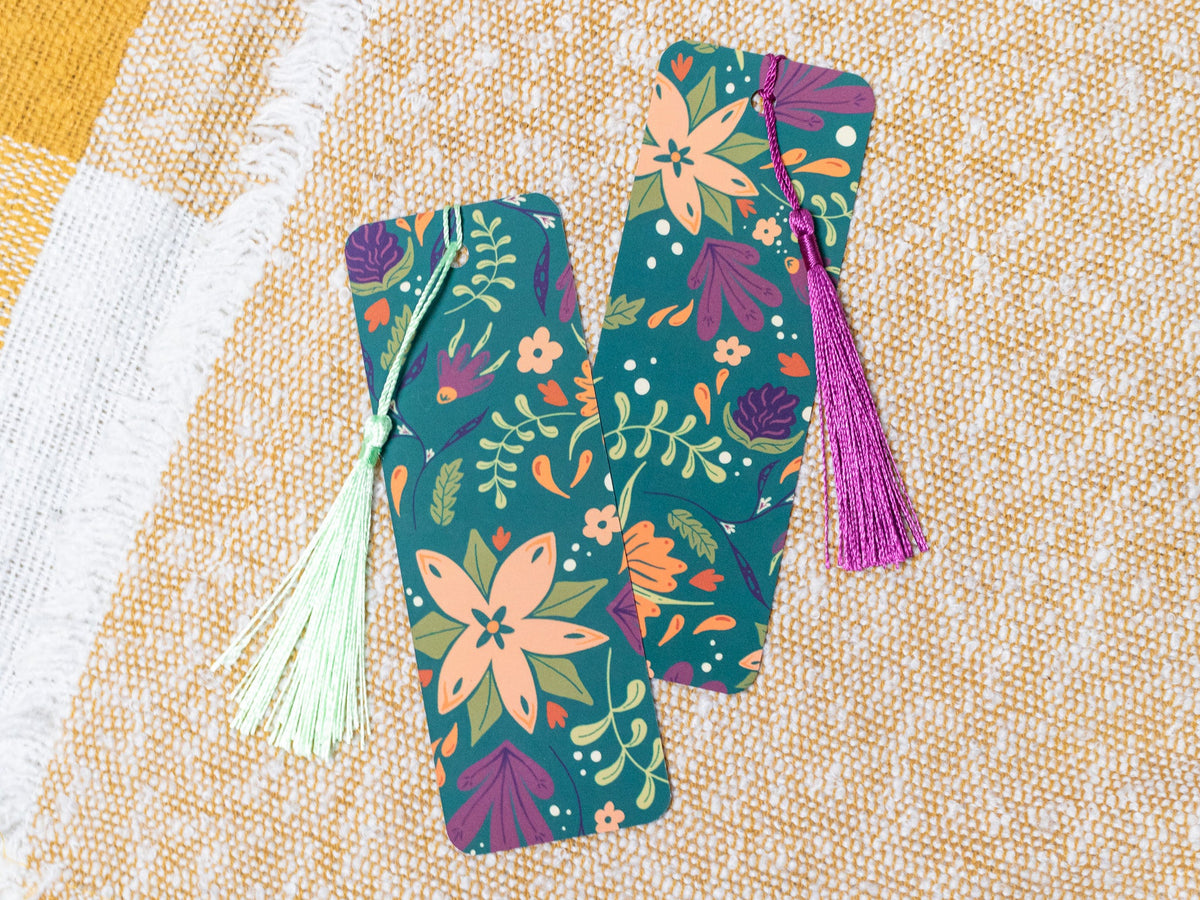 Autumnal Flower Bookmark with Tassel - front and back