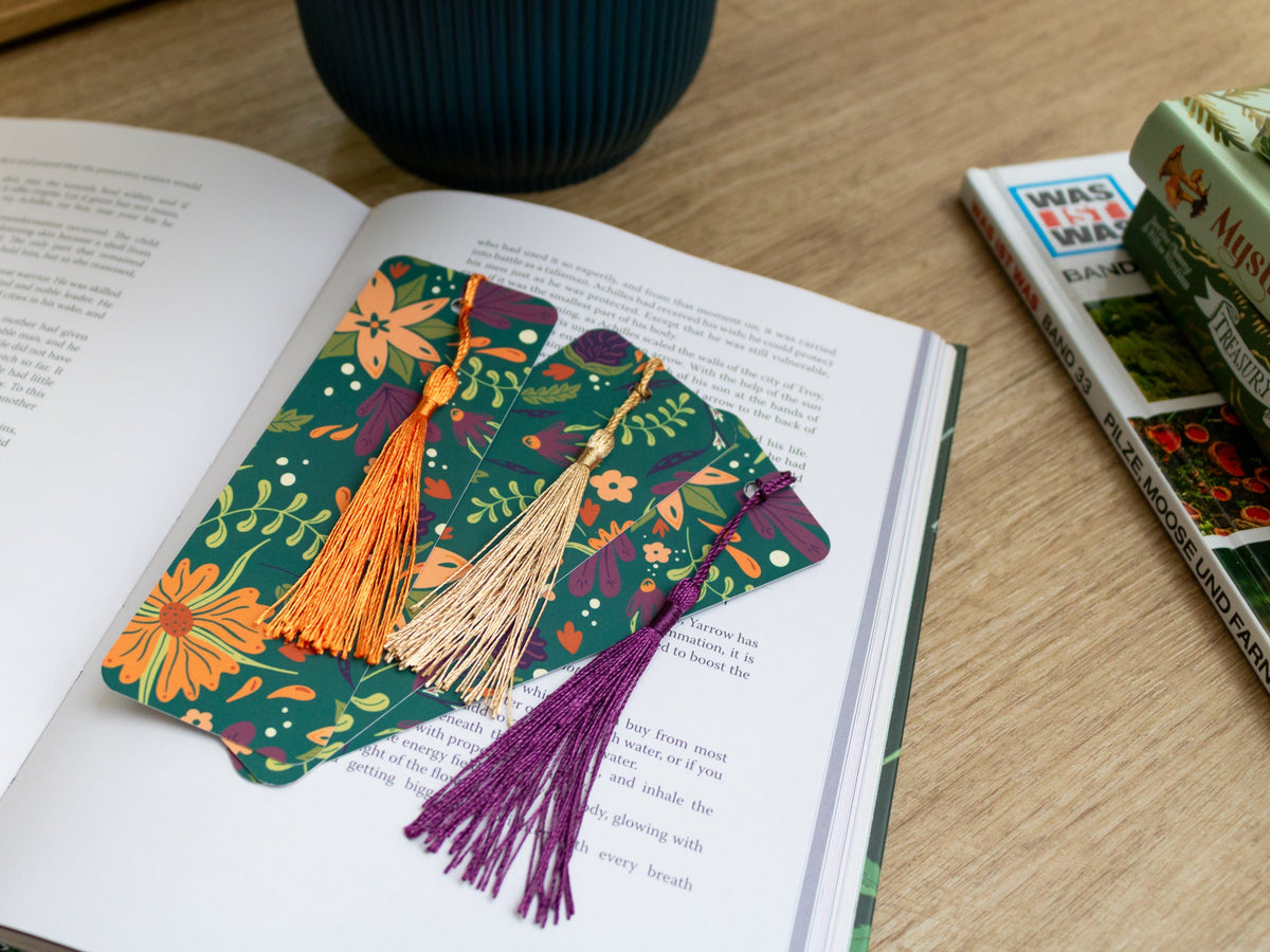 Autumnal Flower Bookmark with Tassel - multiple tassel colour option in book