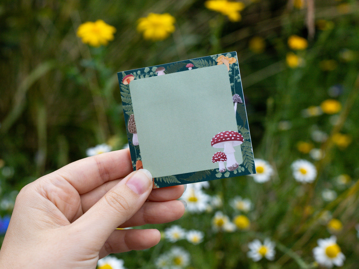 Mushroom Sticky Notes held in hand